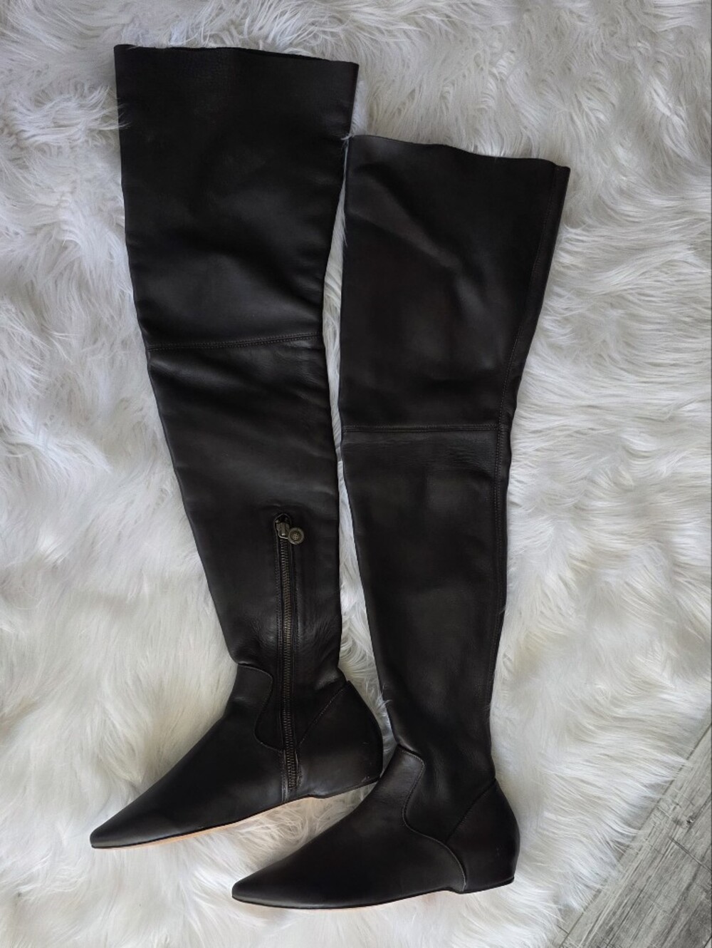 Leon Max Dark Brown Fine Genui E Leather Over Knee Zip Boots 7.5